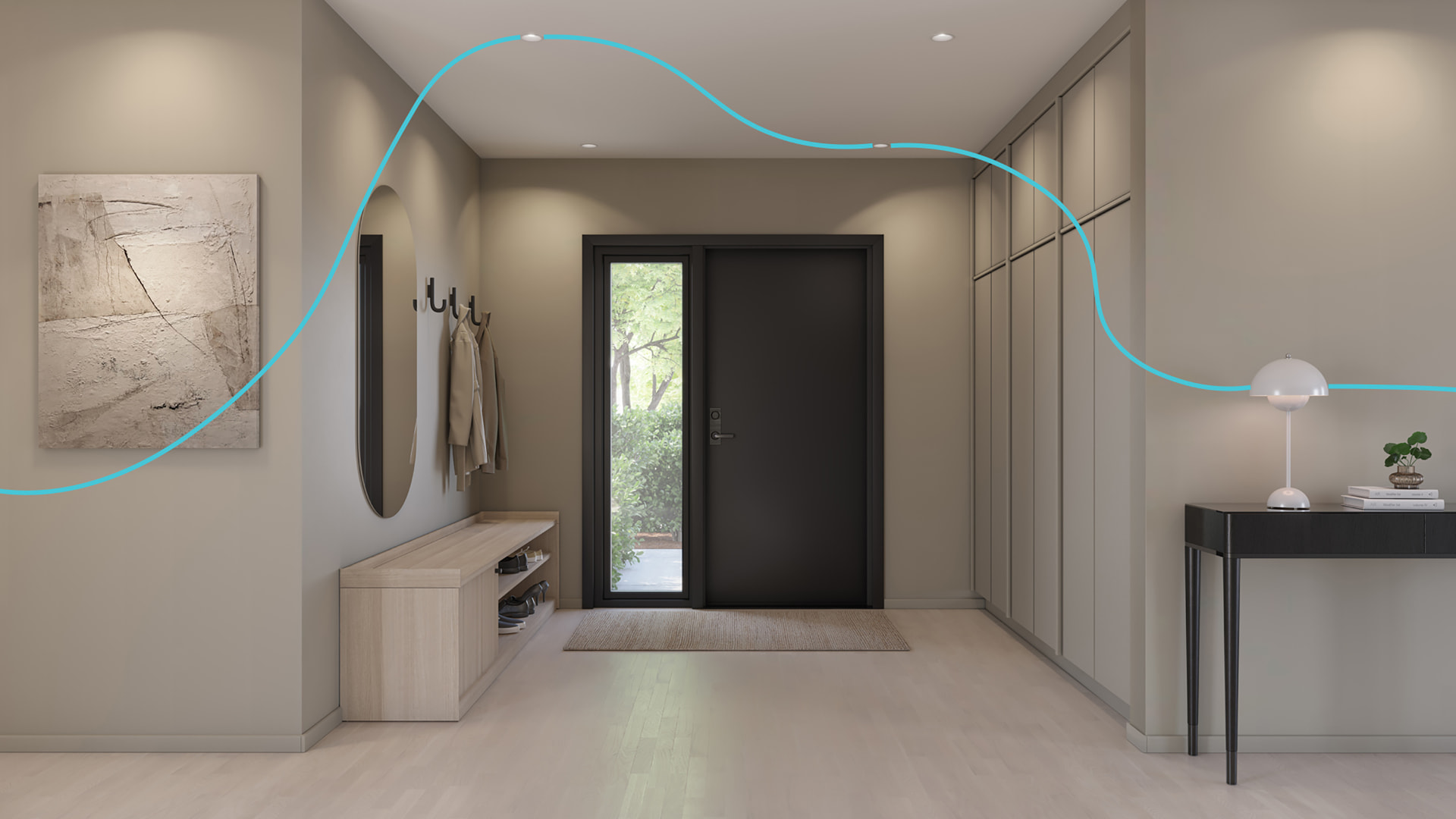 Entré med smart belysning koblet sammen i Plejd mesh-nettverk
